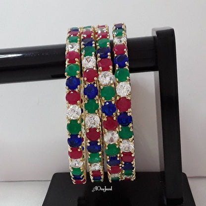 Indian 22K Gold Plated Multi Colour AD CZ Bangles, Indian Jewellery, Pakistani Jewellery, Bangles, Bracelet, American  Diamond Bangles