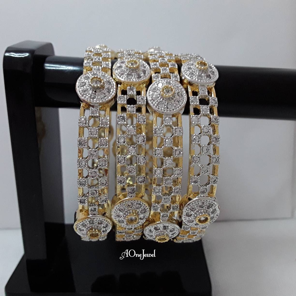 Indian 22K Gold Plated AD CZ 4pc Bangles Size 2.4