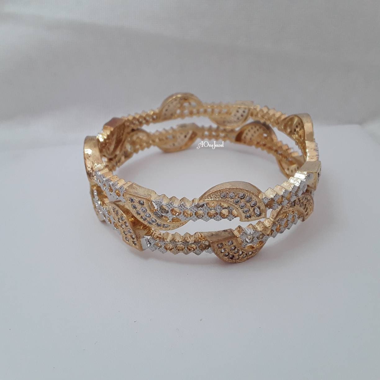 Indian 22K Gold Plated AD CZ 2pc Bangles Size 2.8