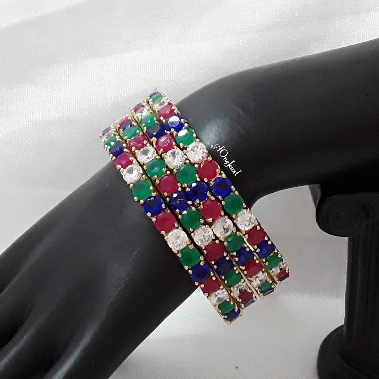 Indian 22K Gold Plated Multi Colour AD CZ Bangles, Indian Jewellery, Pakistani Jewellery, Bangles, Bracelet, American  Diamond Bangles