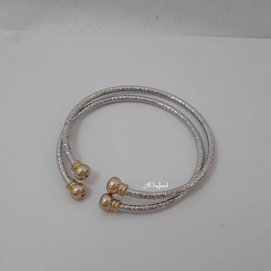 2pcs Indian Two Tone White gold Plated Cuff Bangles