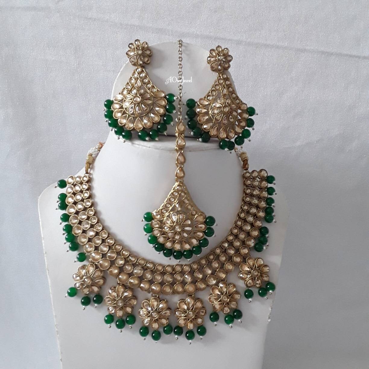 Indian Ethnic Kundan Pearl Necklace Set With Tikka, Pearl Necklace Set, Bridal Jewellery Set, Sabysachi Jewellery Set, Wedding Jewelry Set