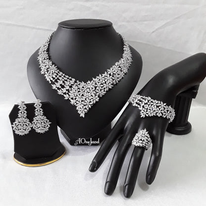 Luxury Indian Bridal CZ Diamond 4PCS Necklace Set