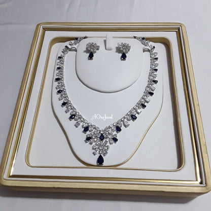 Indian Bridal CZ Diamond 3PCS Sapphir Necklace Set