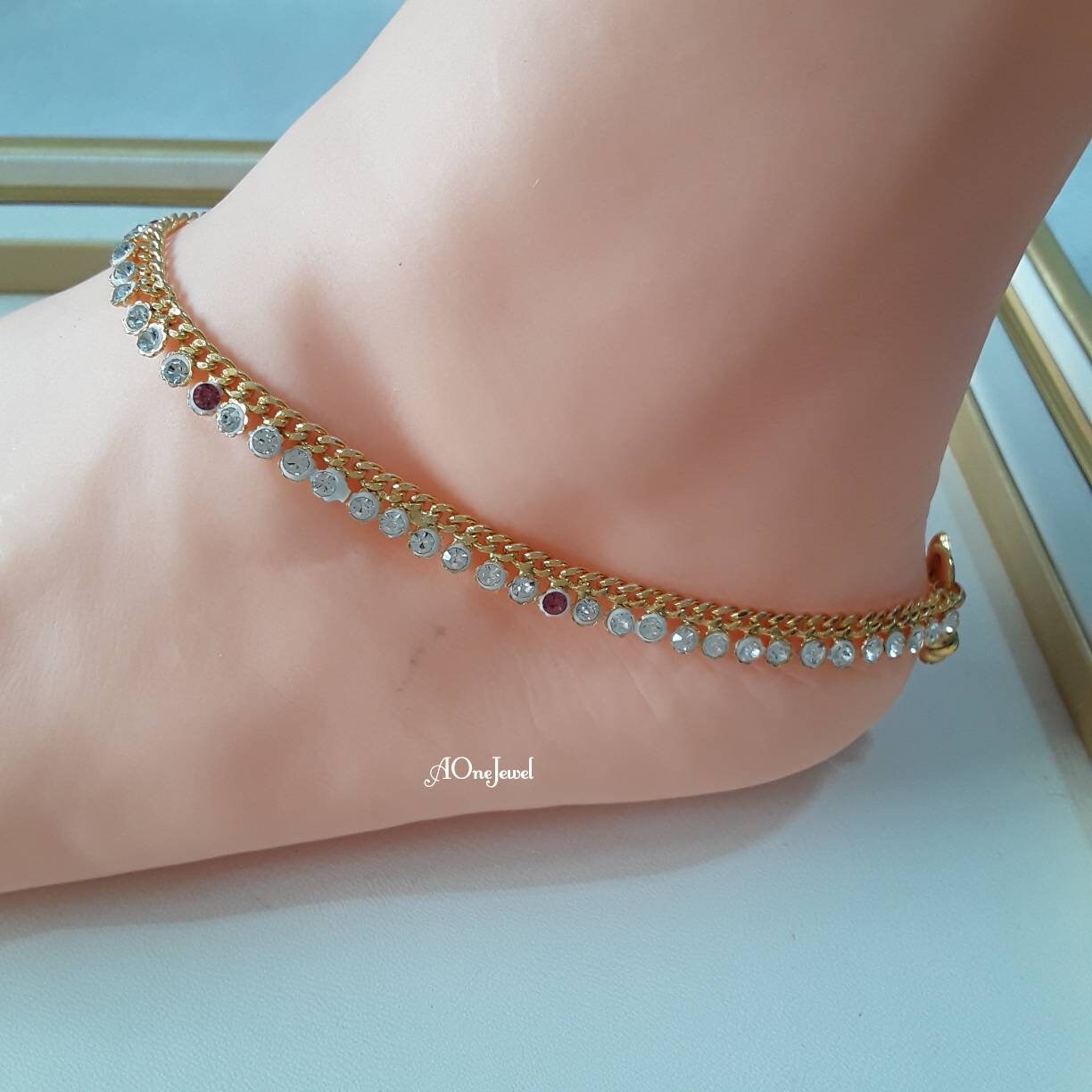 Indian CZ Crystal Gold Anklets