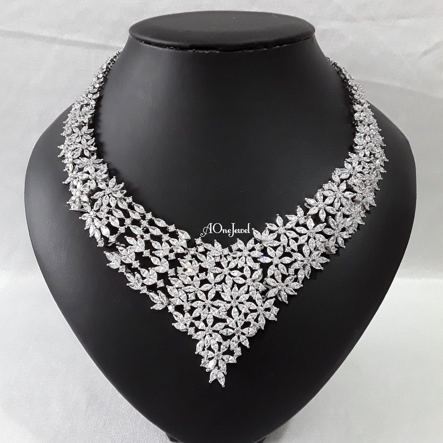 Luxury Indian Bridal CZ Diamond 4PCS Necklace Set