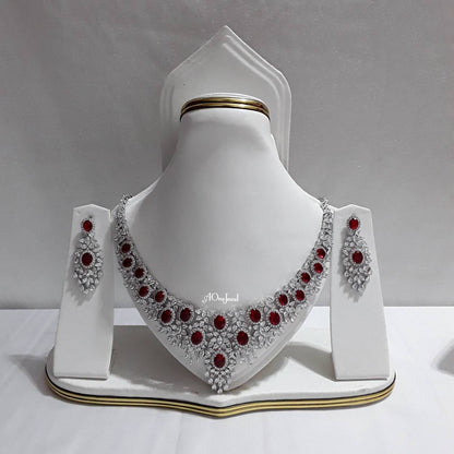 Indian Bridal CZ Diamond 4PCS Red Necklace Set