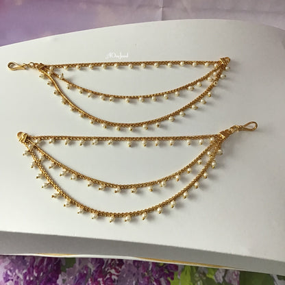 3 Line Gold Pearl Sahara For Earrings