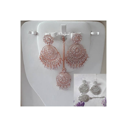 Indian Jewellery, American CZ Diamond Earrings and Tikka Set