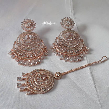 Indian Jewellery, American CZ Diamond Earrings and Tikka Set