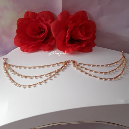 3 Line Rose Gold Pearl Sahara For Earrings