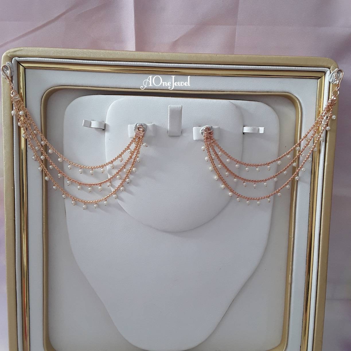 3 Line Rose Gold Pearl Sahara For Earrings