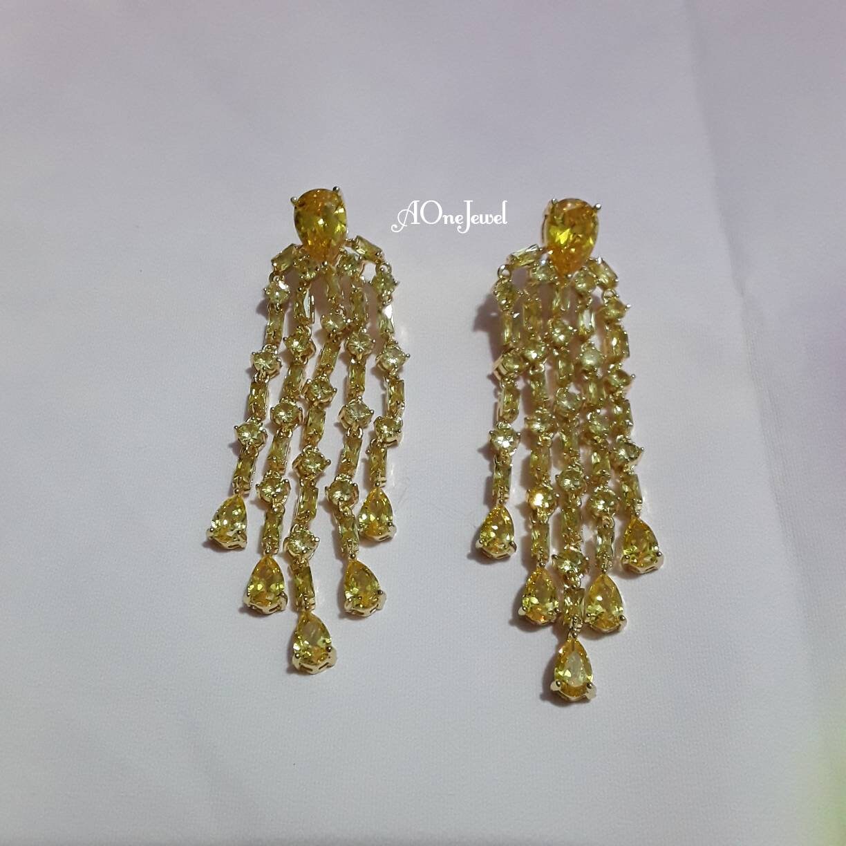 Indian gold plated Yellow tassel earrings