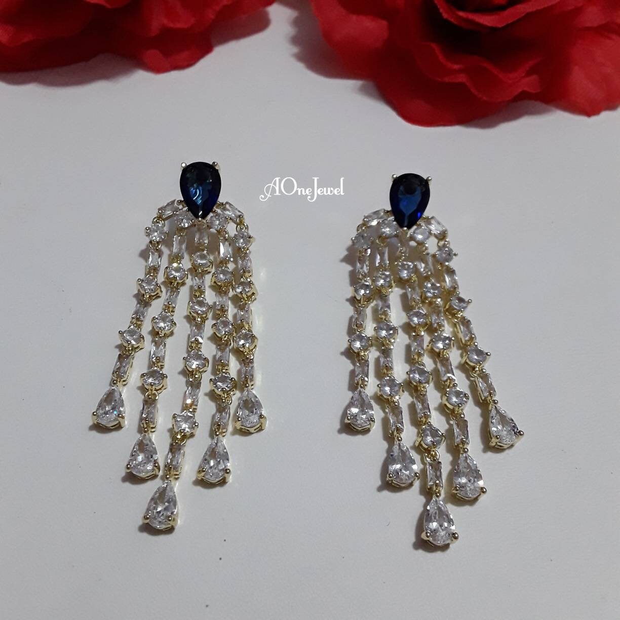 Indian gold plated sapphir tassel earrings