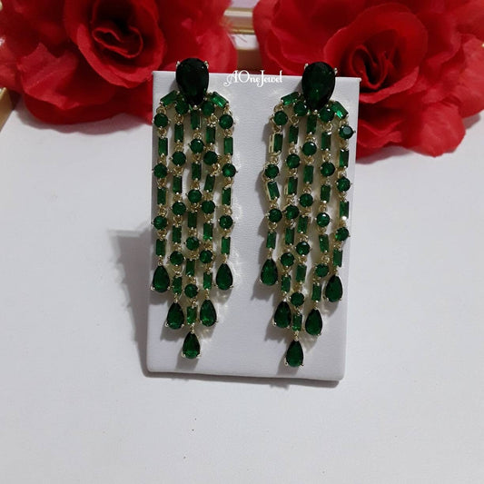Indian Gold Plated Emerald Tassel Earrings