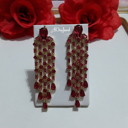 Indian Gold Plated Ruby Tassel Earrings