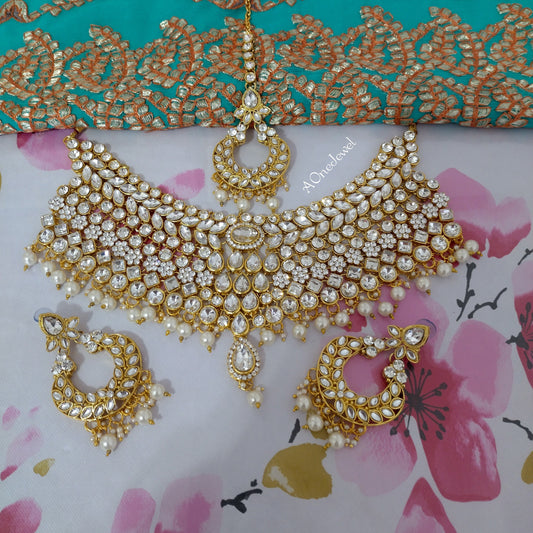 Indian Ethnic Kundan Necklace Set With Tikka,Statement Necklace Set, Wedding  Jewellery Set, Pakistani Jewelry, Gold Jewelry Set, Bridal Set