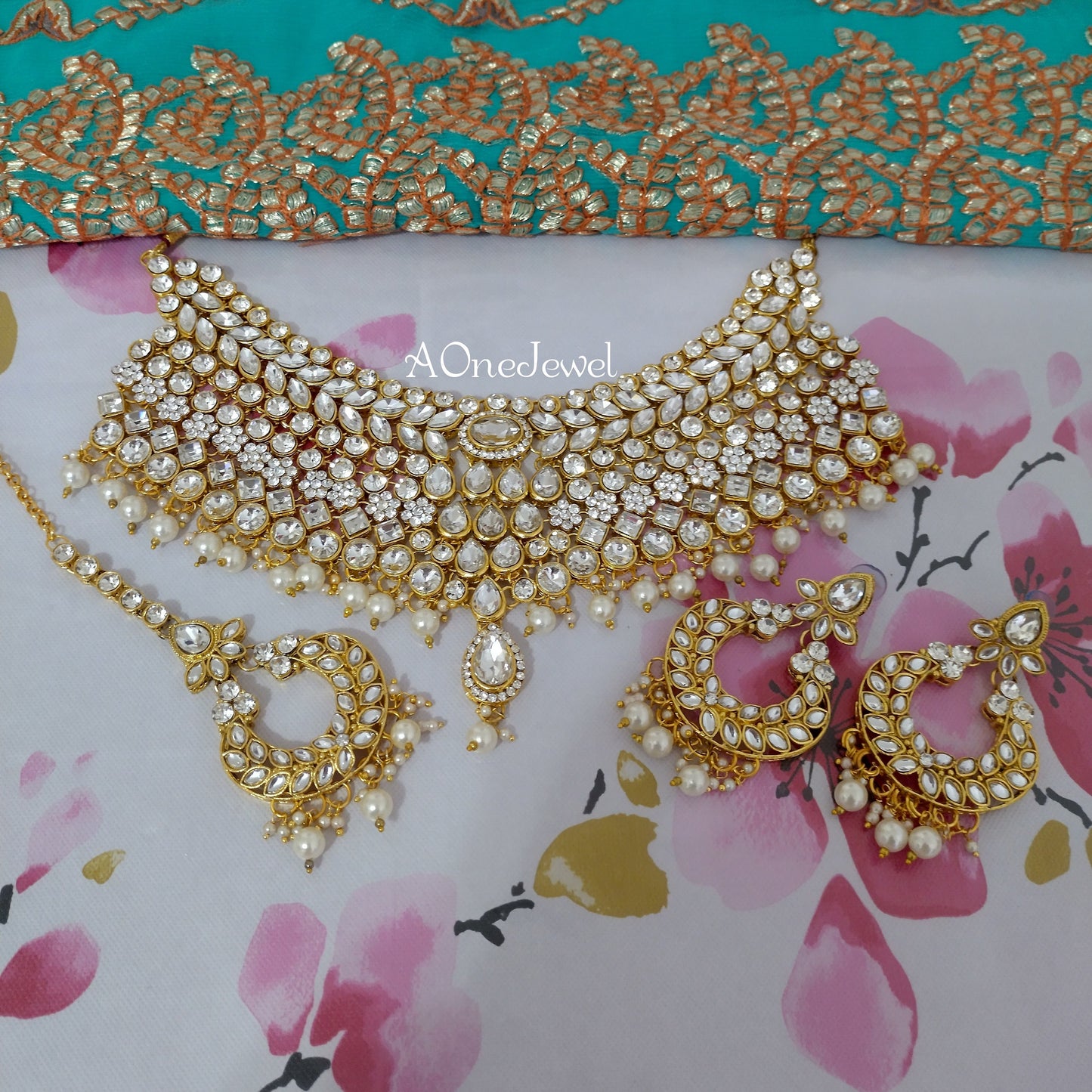 Indian Ethnic Kundan Necklace Set With Tikka,Statement Necklace Set, Wedding  Jewellery Set, Pakistani Jewelry, Gold Jewelry Set, Bridal Set