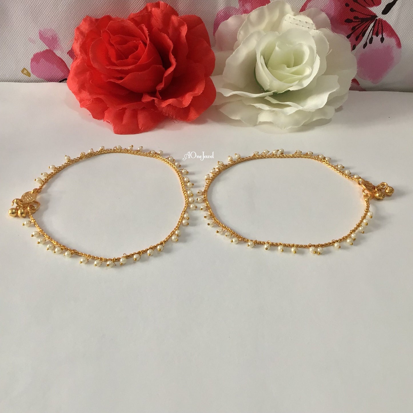 Indian Hanging Pearl Gold Anklets