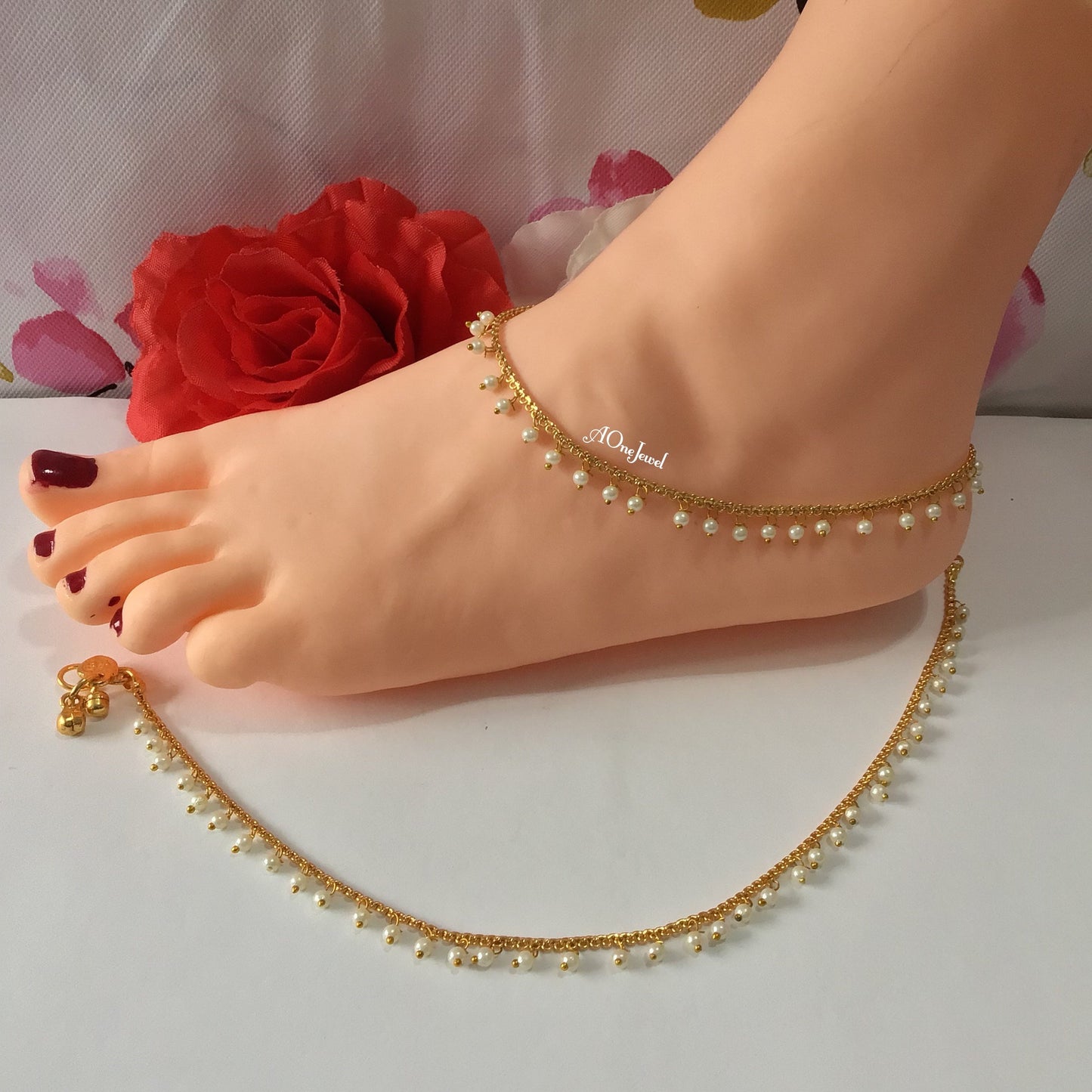 Indian Hanging Pearl Gold Anklets