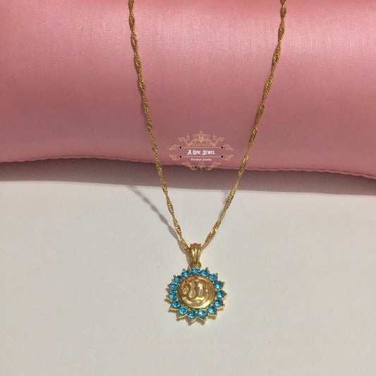 Allah اللہ Sky Blue Pendant Necklace